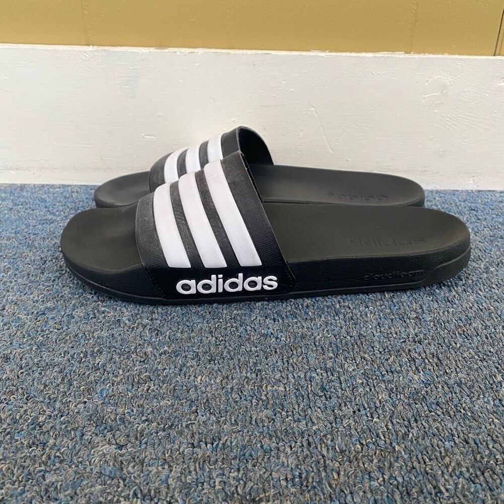Adidas men 12 slip on slides black and white
